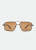 Otra Eyewear - NASH - Chocolate/Brown - Front view of NASH sunglasses in Chocolate/Brown featuring a sleek chocolate metal square aviator frame, warm brown lenses, and a refined double-bridge design, displayed against a clean light grey background. A modern aviator style with lightweight construction and timeless everyday appeal.