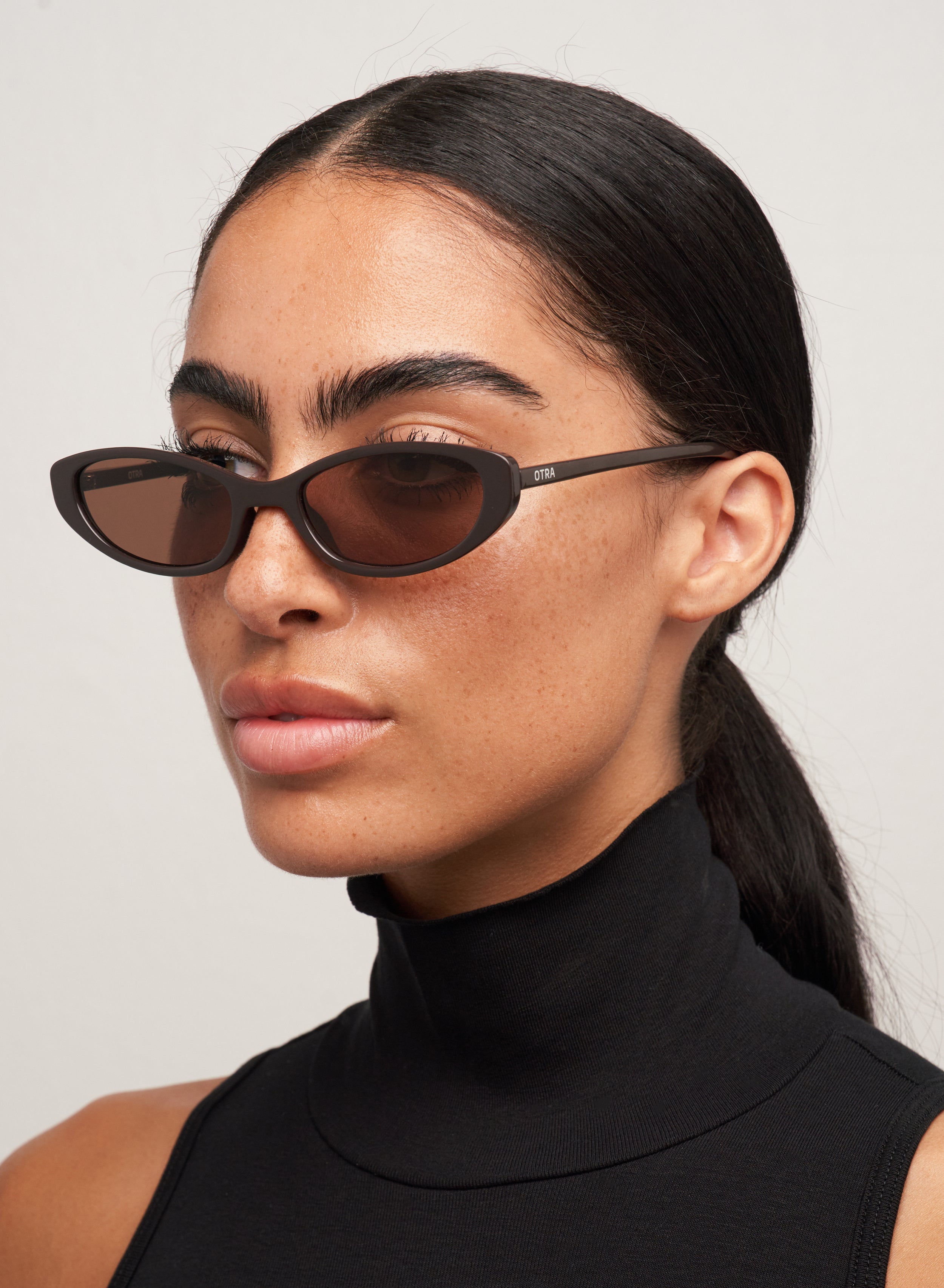Lulu Thin Cat-Eye Sunglasses – Dark Chocolate & Brown Lens – Otra