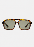 Otra Eyewear - TAME - Tort/Light Green - Front view of TAME sunglasses in Tort/Light Green featuring a lightweight tortoiseshell square aviator frame, light green lenses, and a structured angular silhouette. A modern interpretation of the classic aviator designed for effortless everyday style.