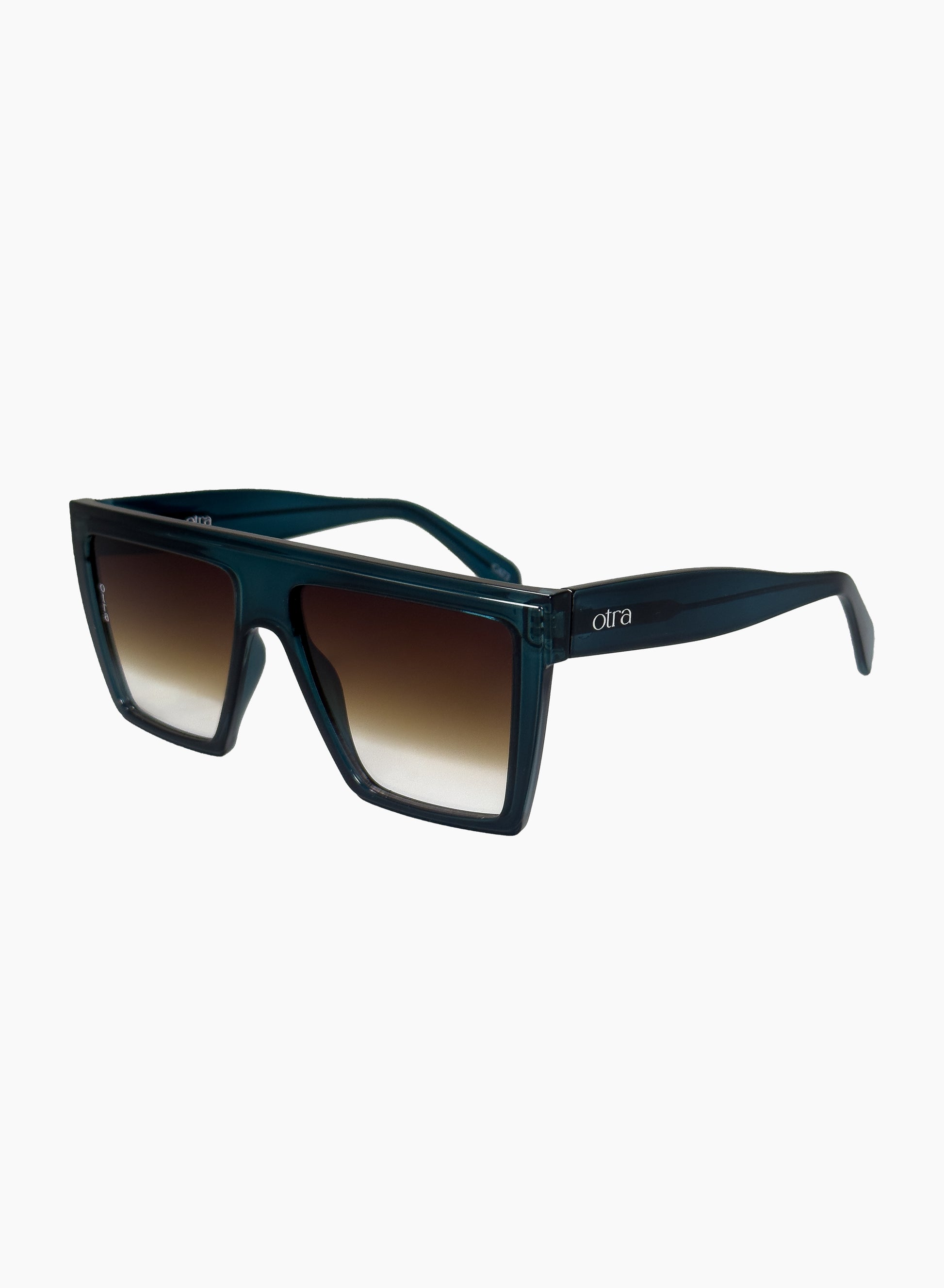 Side view of Ollie flat top shield oversized shield sunglasses in navy