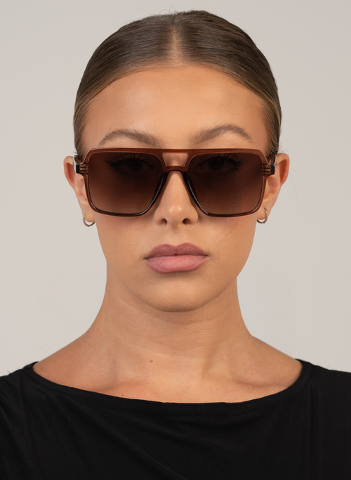 Square Aviator Sunglasses-Transparent Maple Frame with Brown  display picture 3