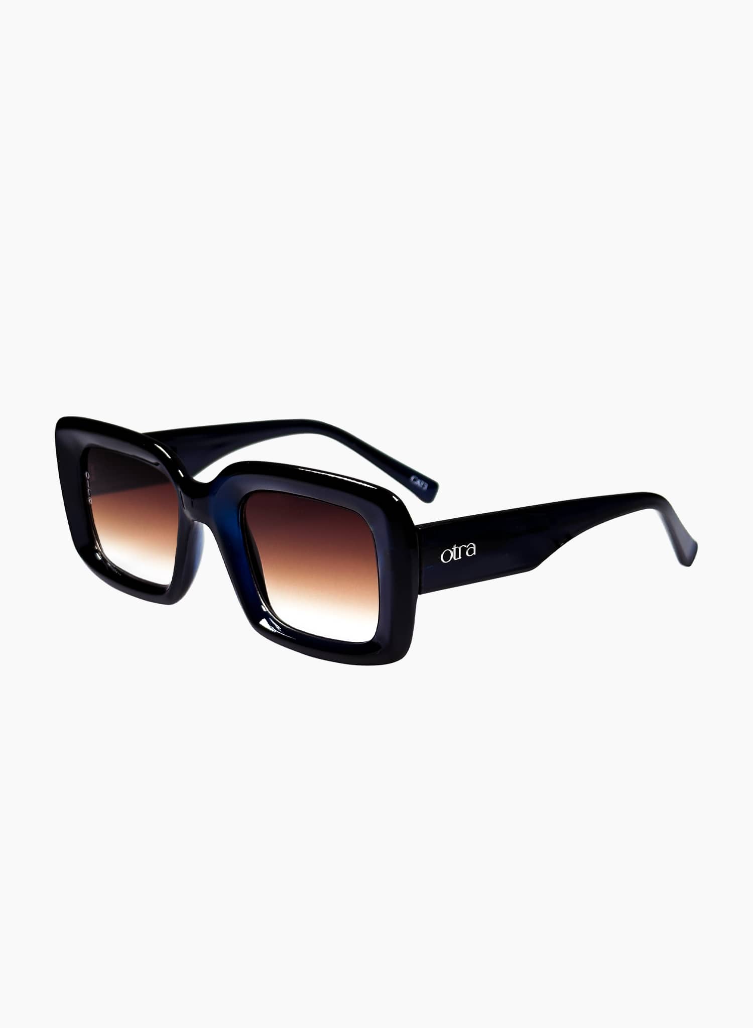 Side view of Chelsea oversized rectangle sunglasses in navy color