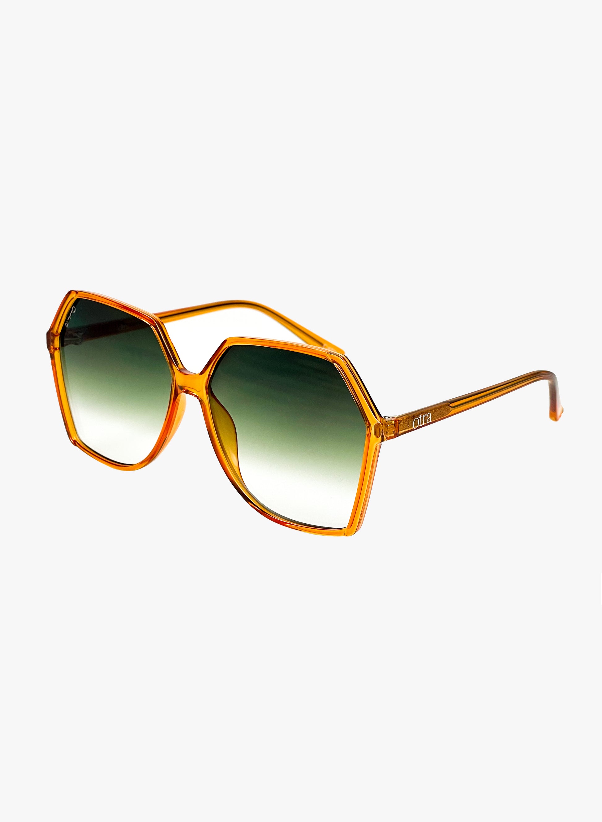 Side view of Virgo oversied mod sunglasses in gold and green