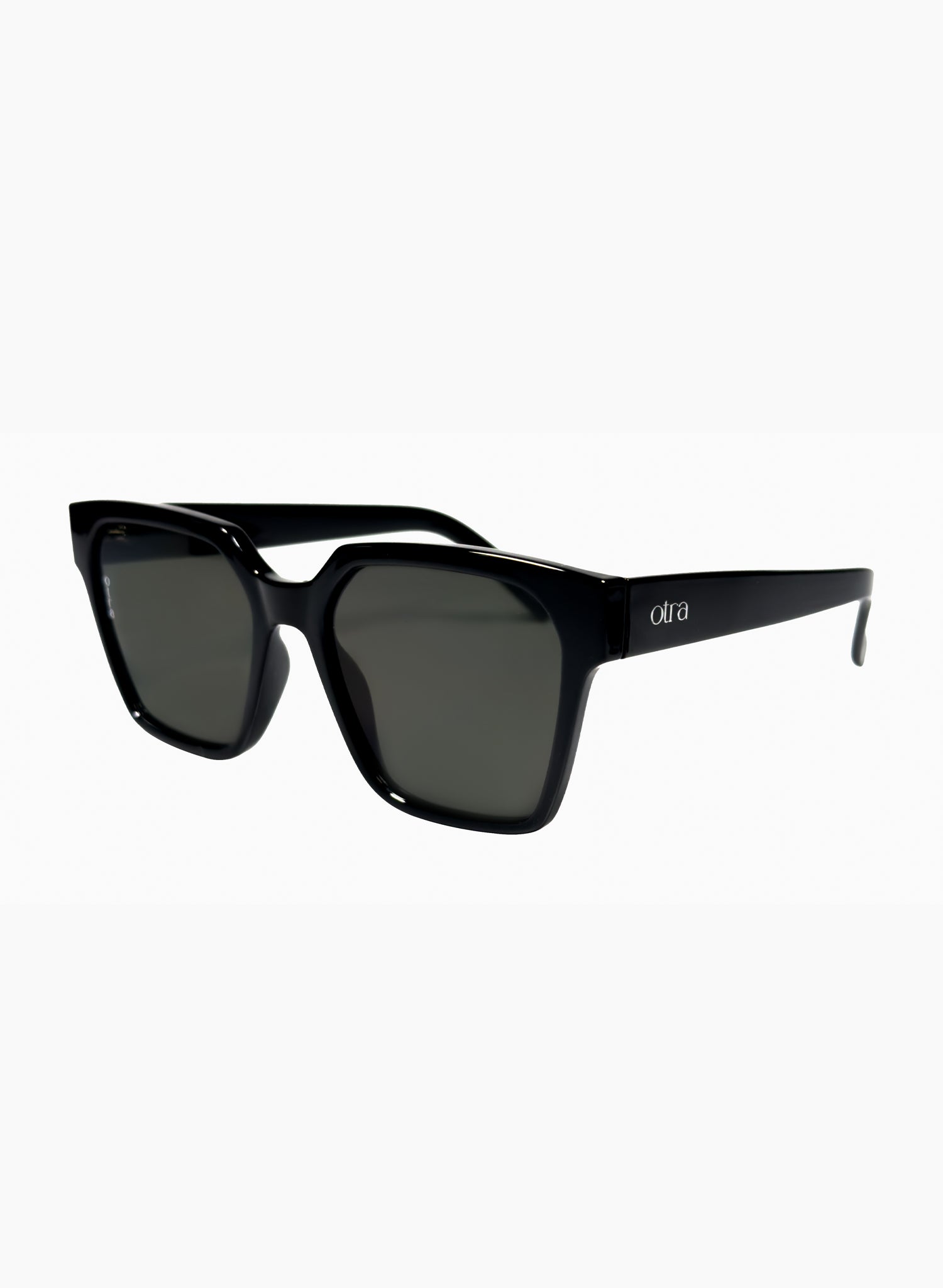 Side view of Zamora angled square sunglasses in black